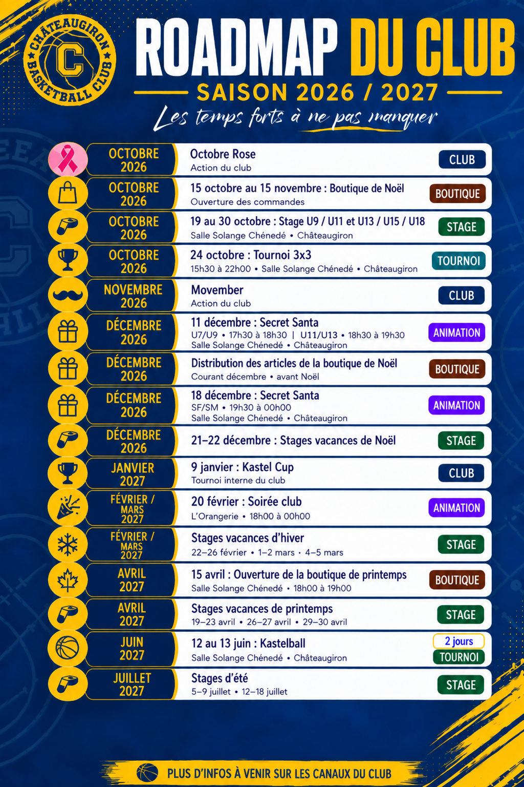 Calendrier du club 2026-27