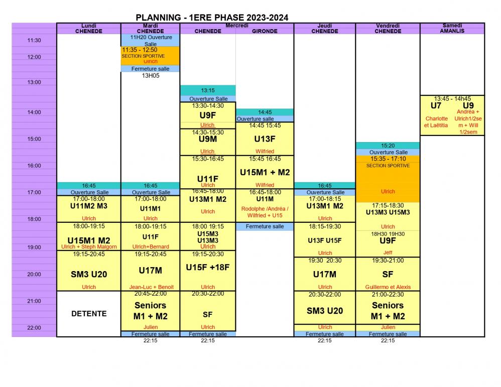Planning entraînements 2023/24